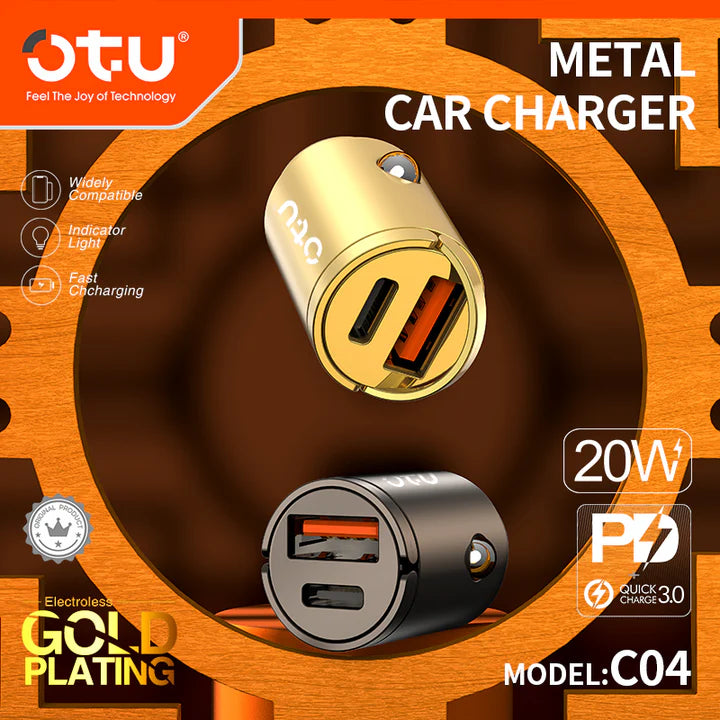 Cargador para Auto Dorado con USB + Type-C – Estilo y Carga Eficiente