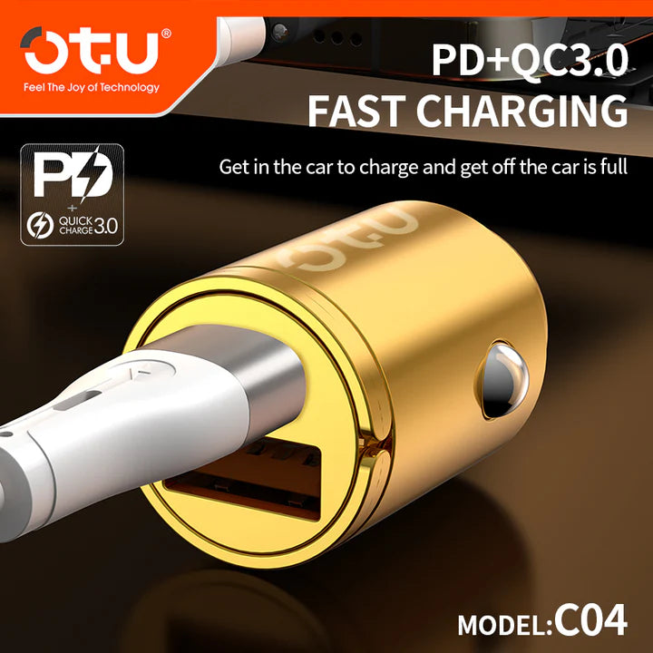 Cargador para Auto Dorado con USB + Type-C – Estilo y Carga Eficiente