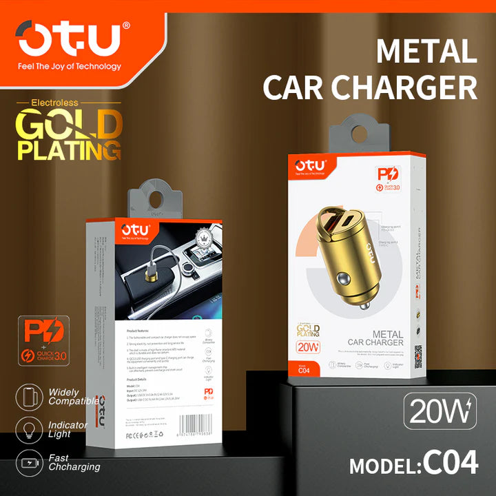 Cargador para Auto Dorado con USB + Type-C – Estilo y Carga Eficiente
