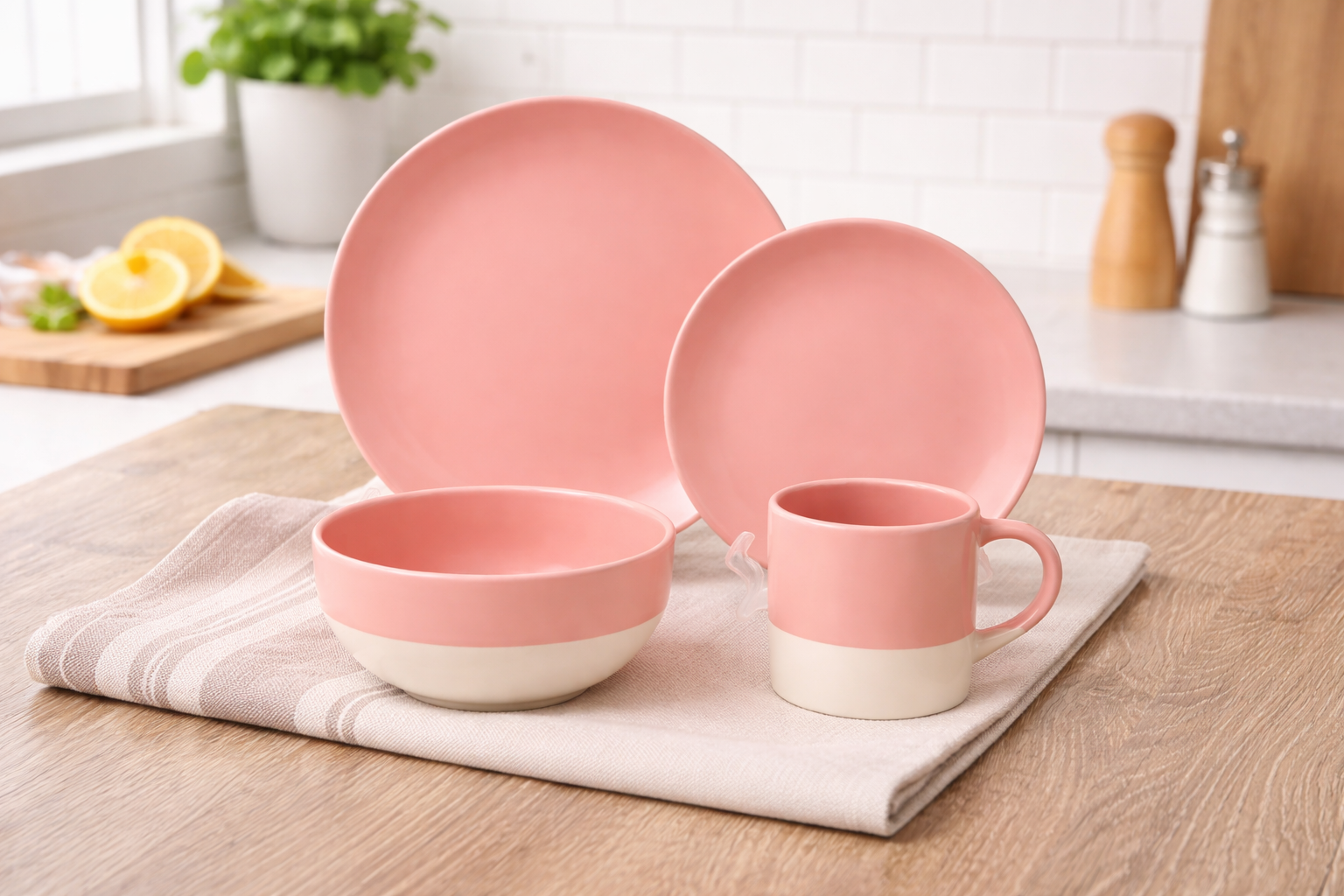 Vajilla de 16 piezas blanco y rosa