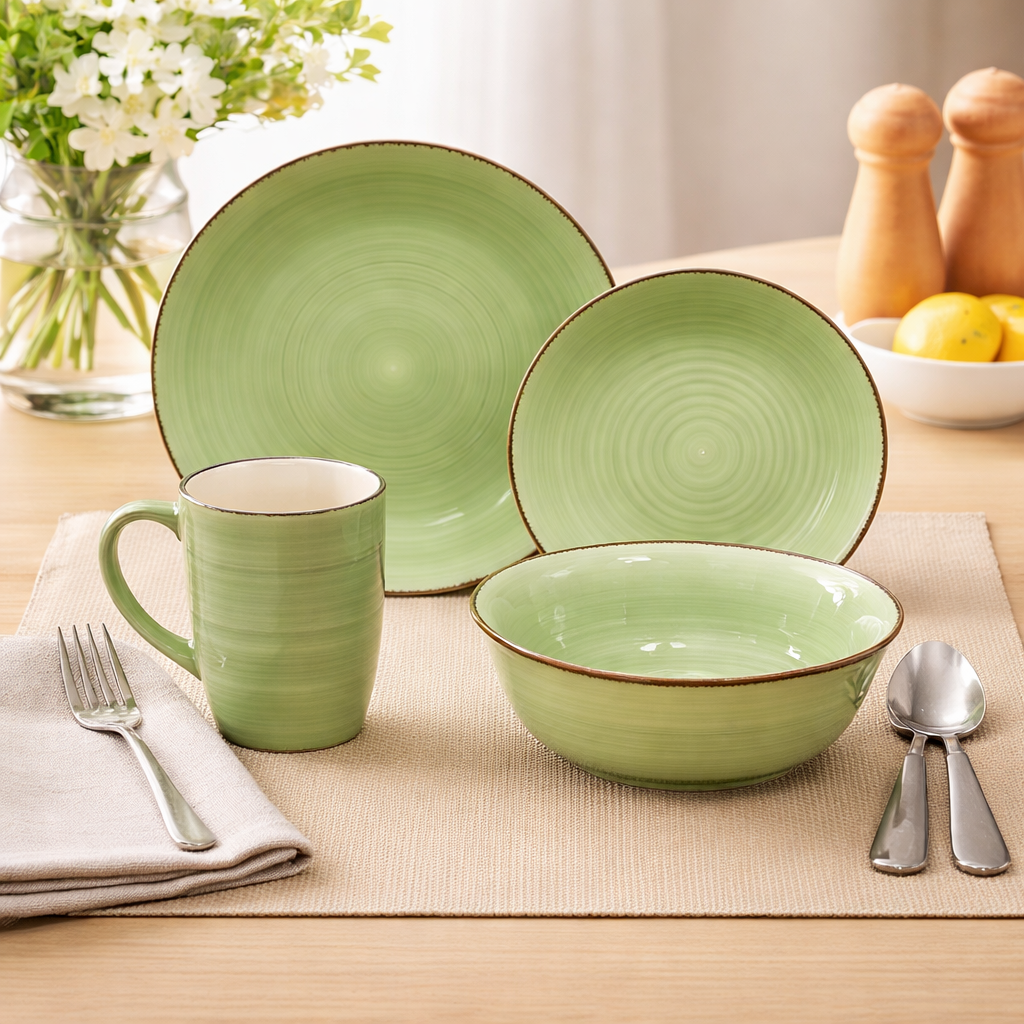 Juego de taza y plato y bowl de ceramica