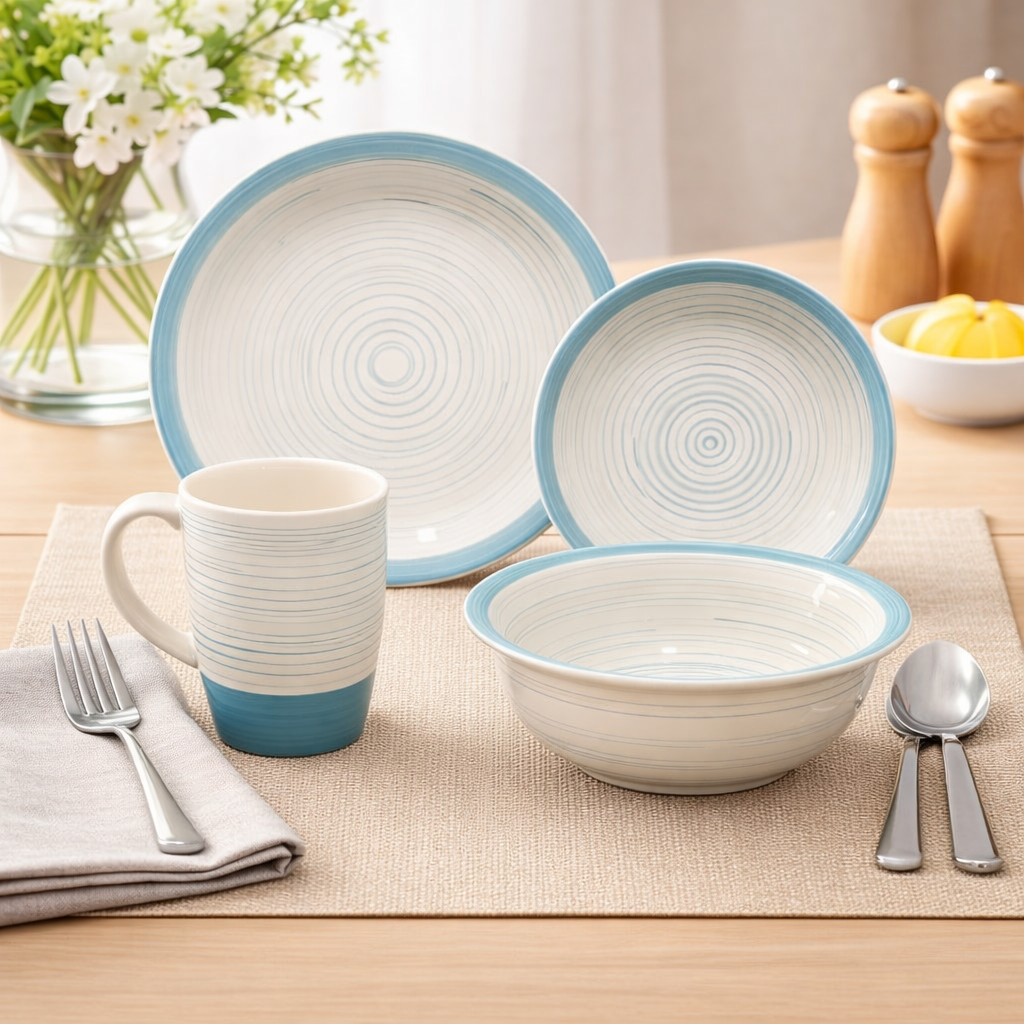 Juego de taza y plato y bowl de ceramica