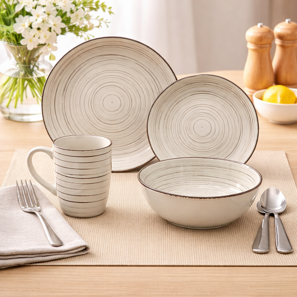 Juego de taza y plato y bowl de ceramica
