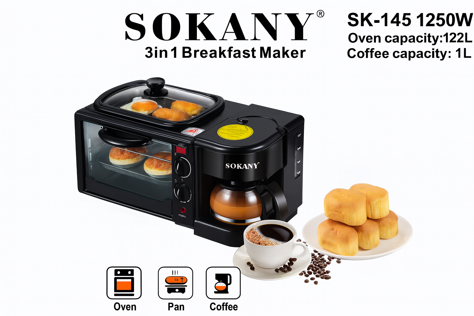 Máquina para Desayuno 110V – Todo en Uno: Tostador, Cafetera y Sartén