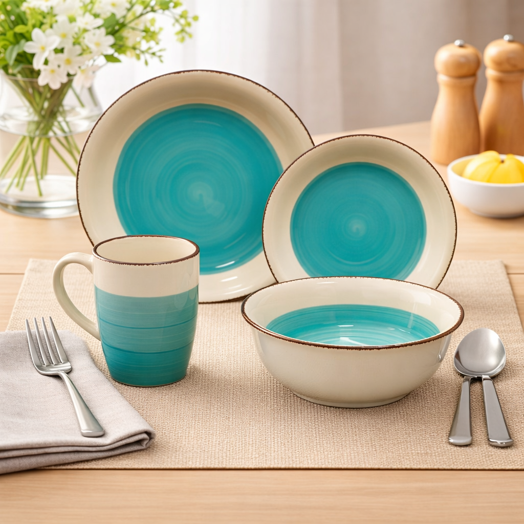 Juego de platos y bowl y taza de ceramica