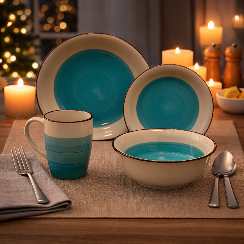Juego de platos y bowl y taza de ceramica