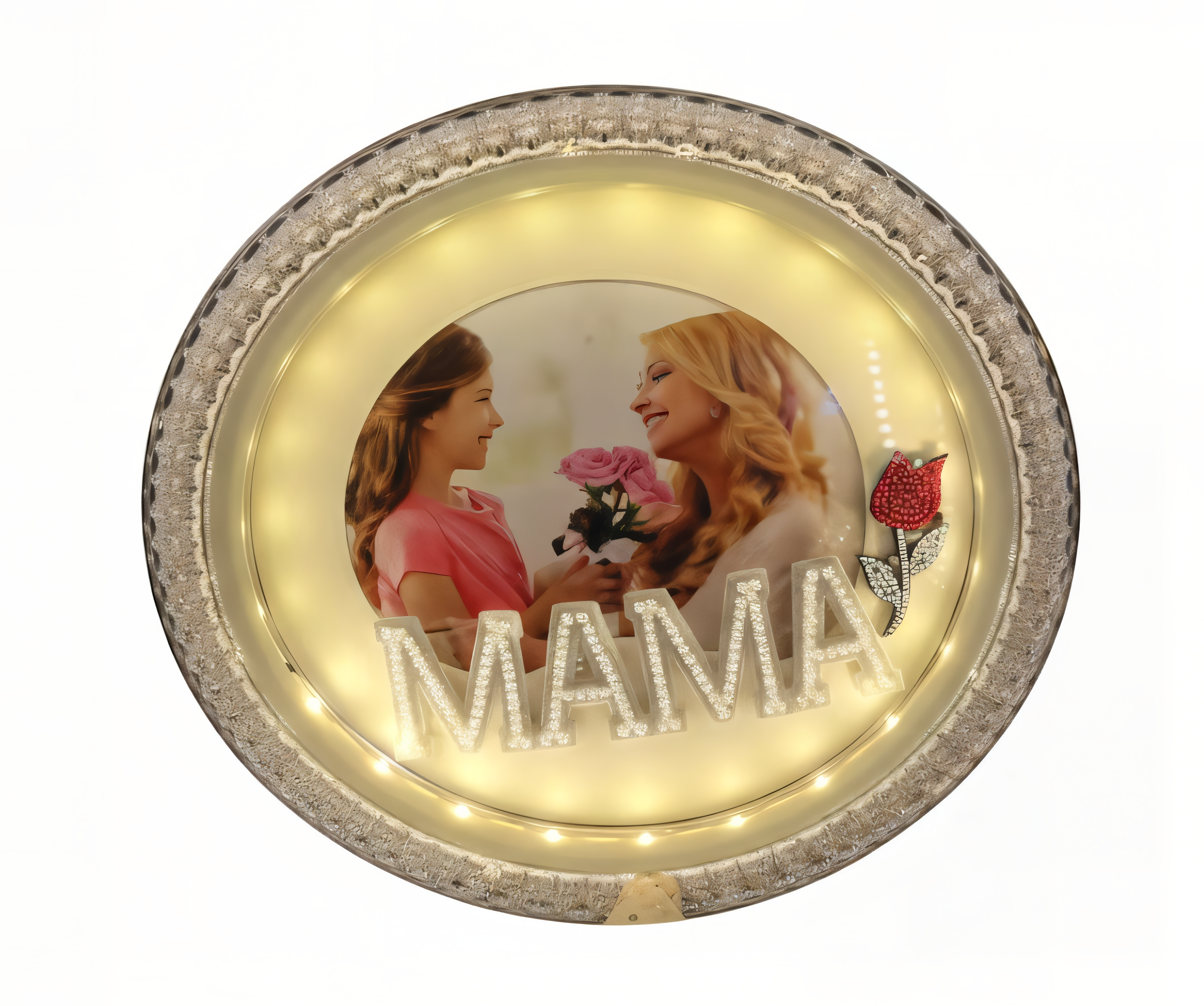 Portaretrato decorativo con luz LED circular blanco