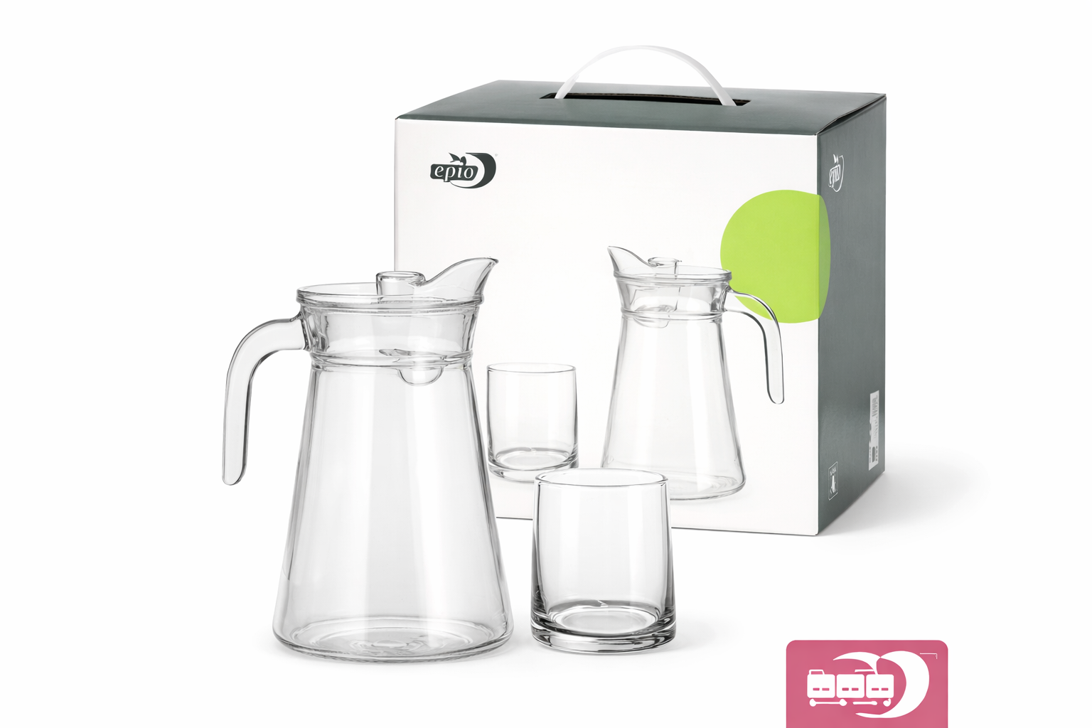 Jarra de vidro con vaso