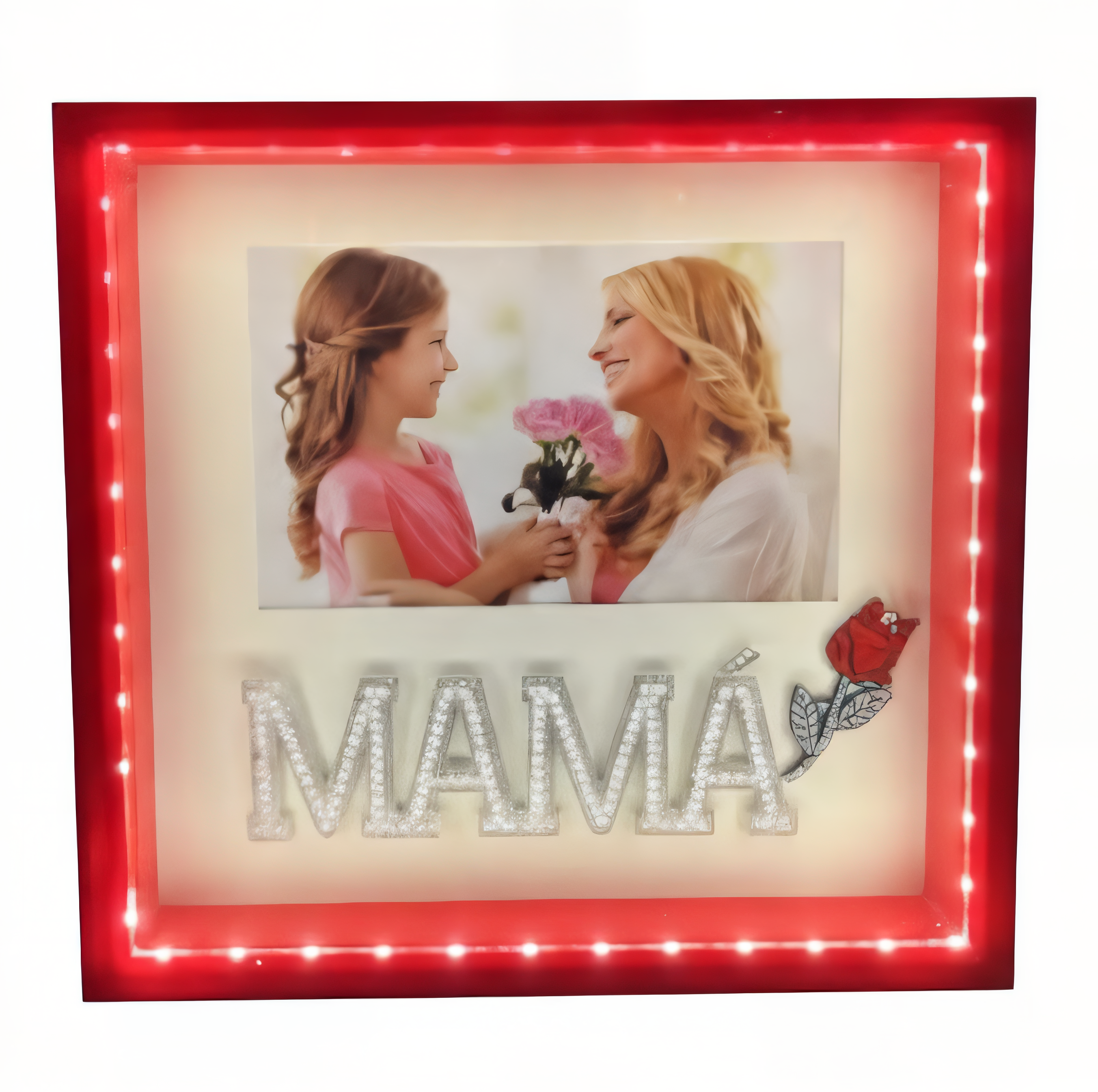 Portaretrato decorativo con luz LED cuadrado rojo