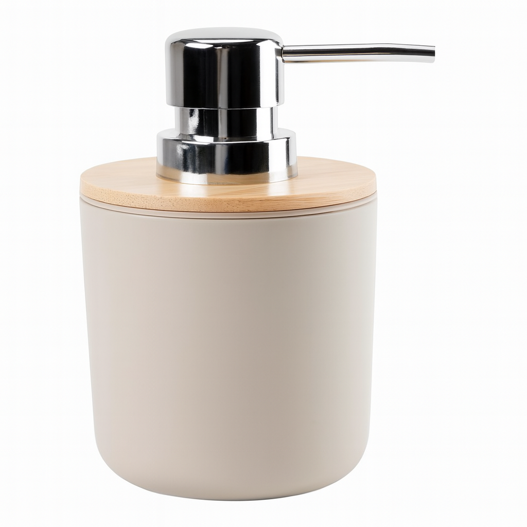 Dispensador jabon con tapa bambu, beige