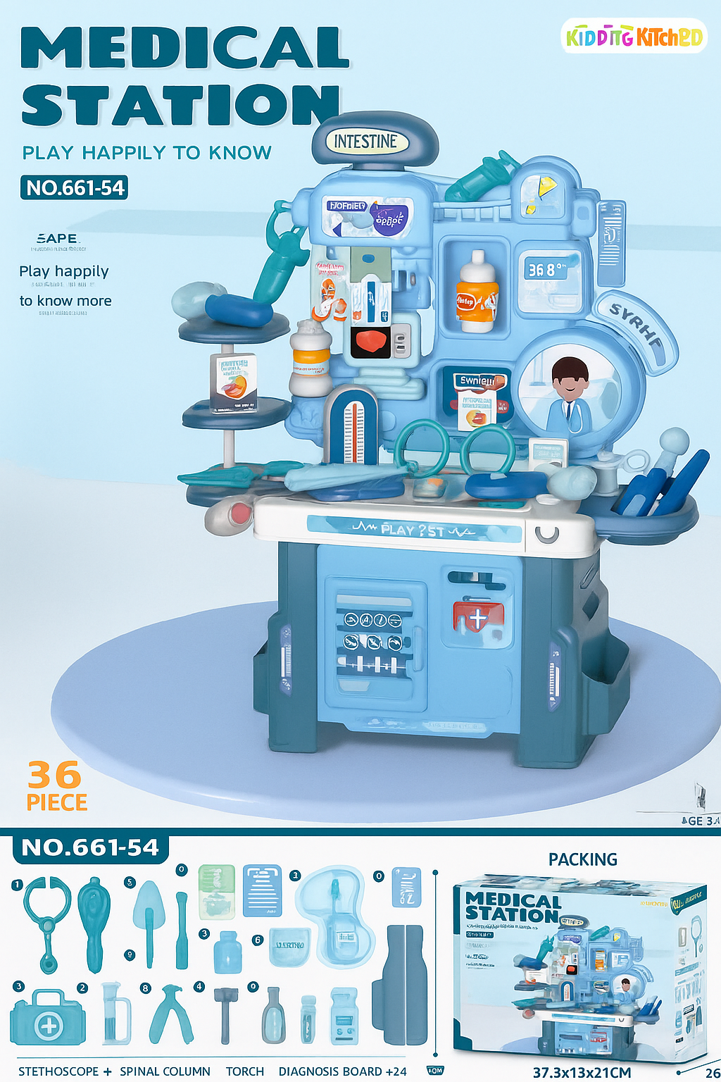 Juguete de doctor para niños y niñas, set médico de plástico educativo y divertido.