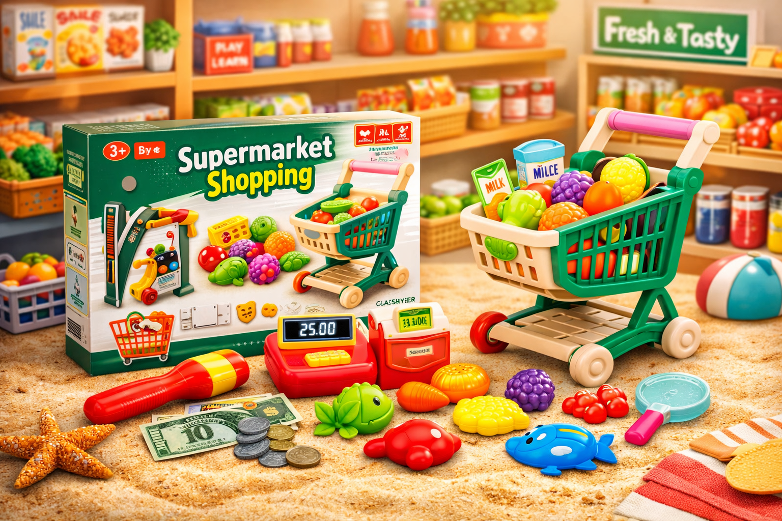 Carrito compras mini con frutas