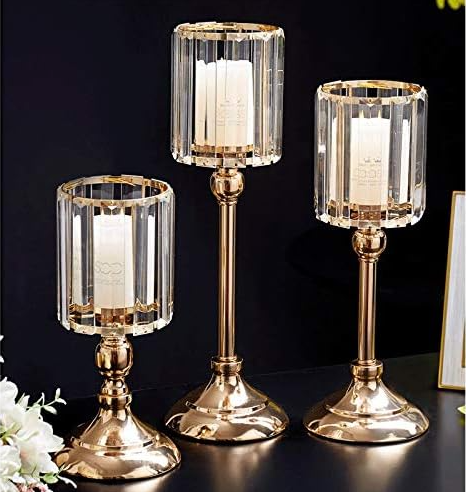Set de Candelabros (3 Piezas) – Estilo Nórdico Retro | Metal + Cristal