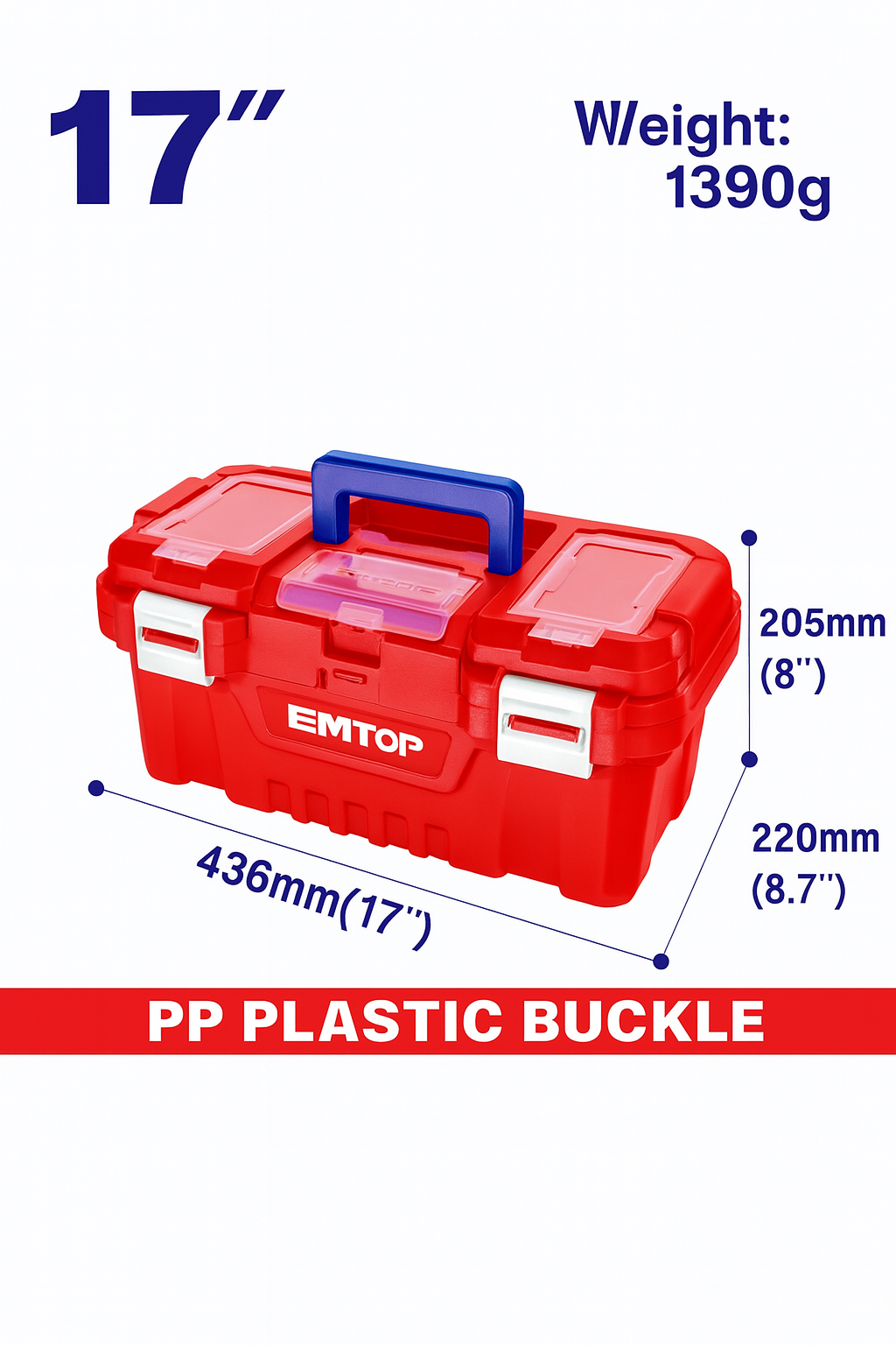 Caja de herramientas de plástico de 17"