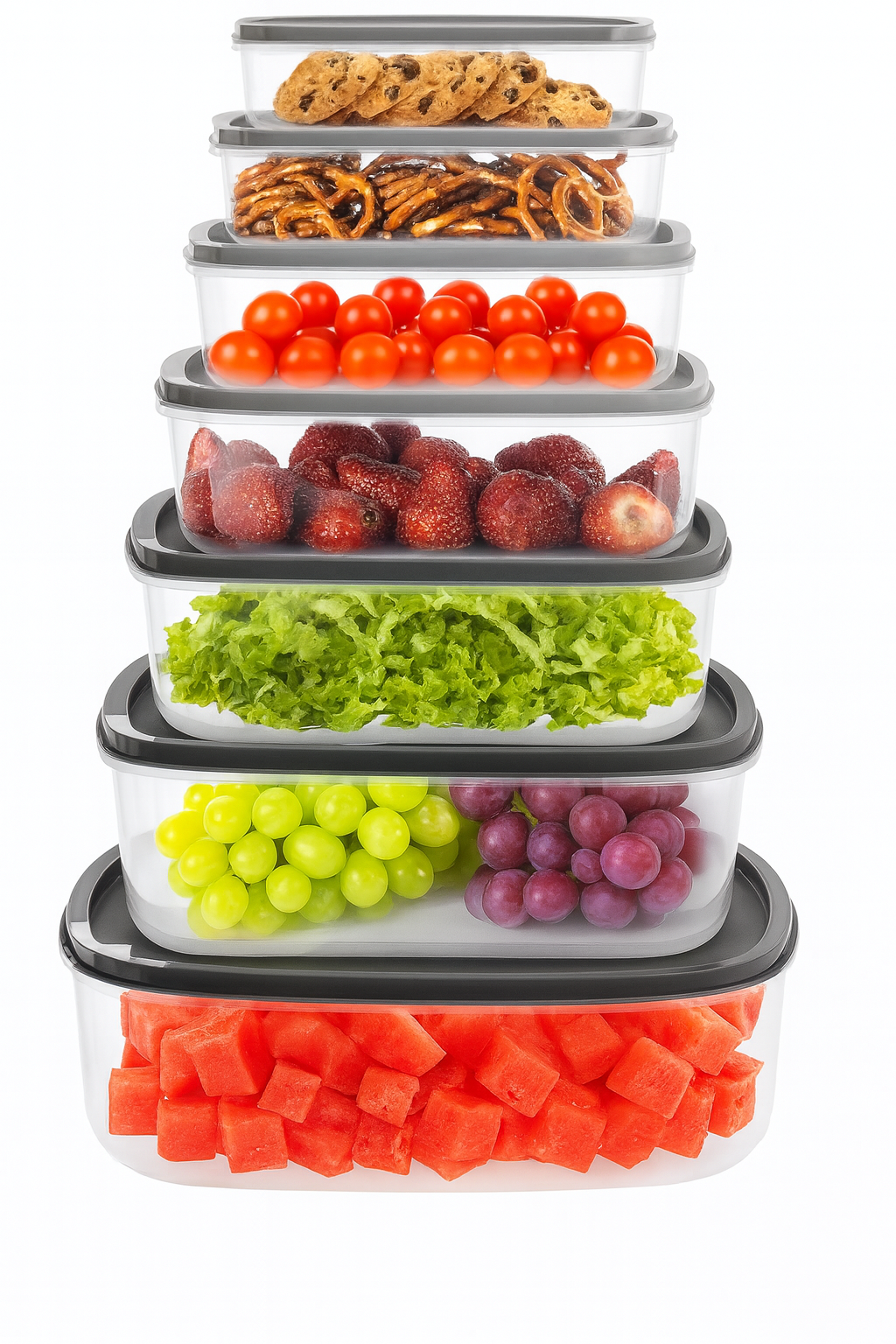 Set de 7 táperes plásticos con tapa hermética | Diferentes tamaños