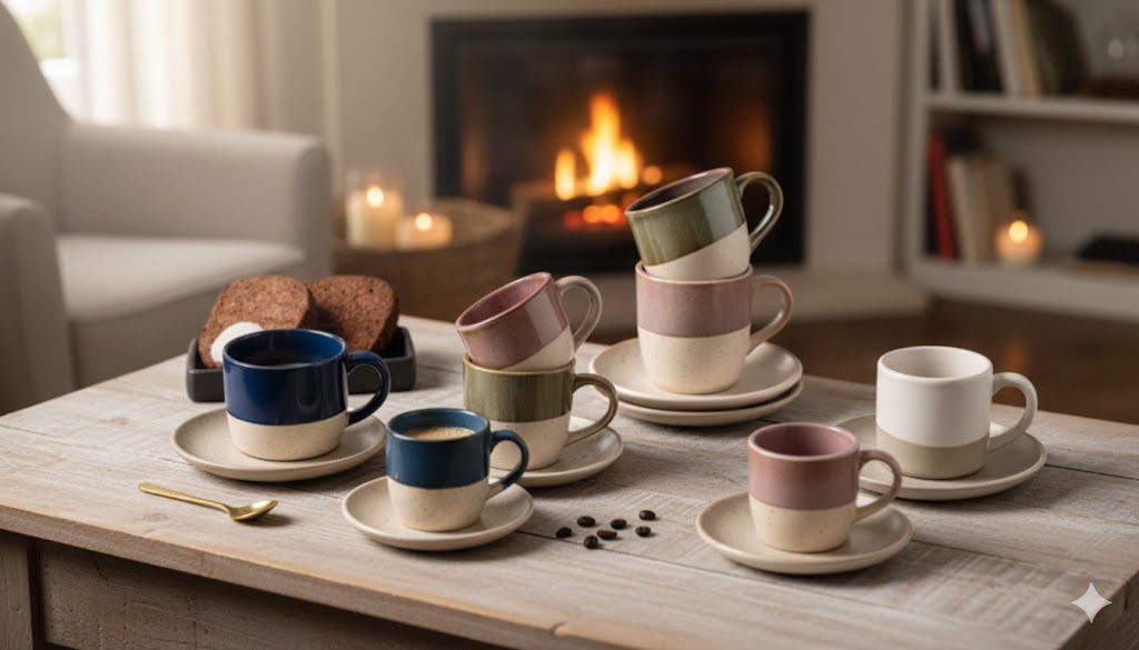 Juego de taza y plato ceramica