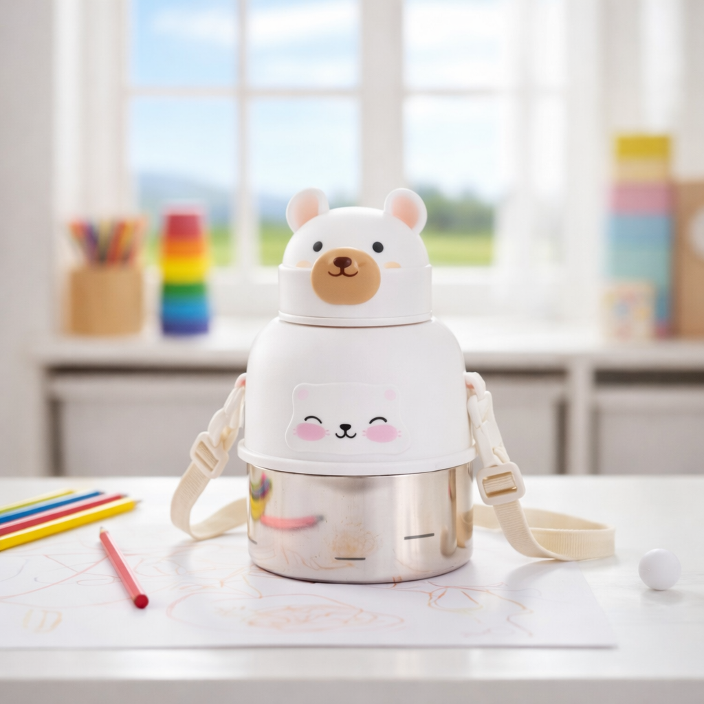 Botella térmica infantil de animalitos con correa | Divertida y práctica