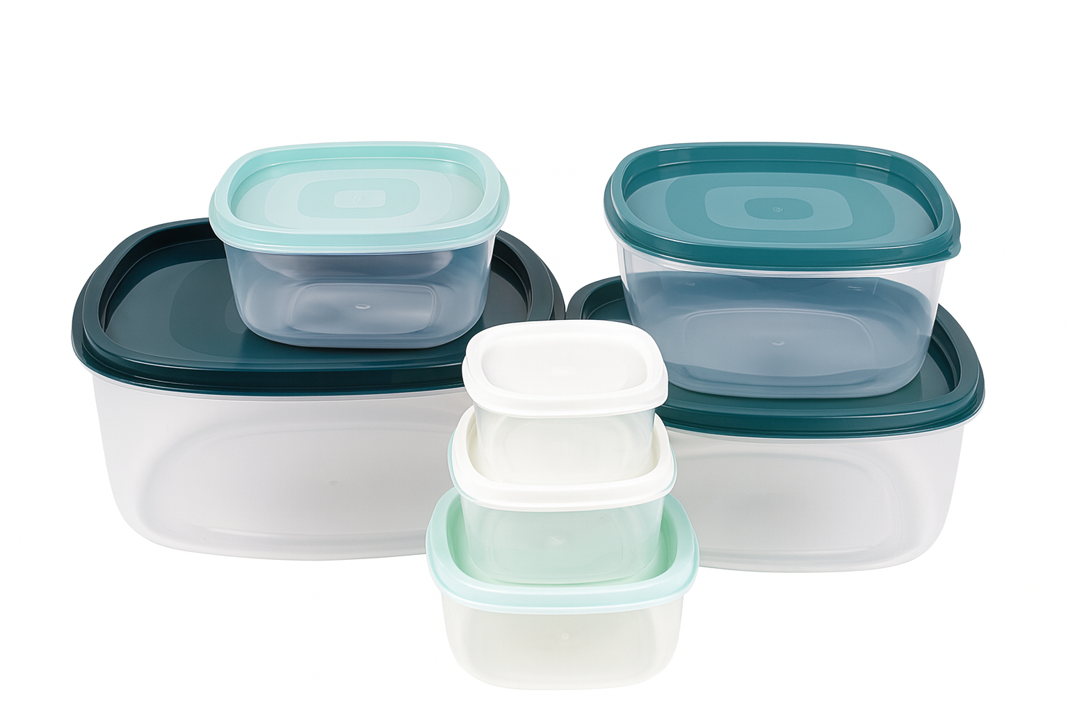 Set de 7 táperes plásticos con tapa hermética | Diferentes tamaños