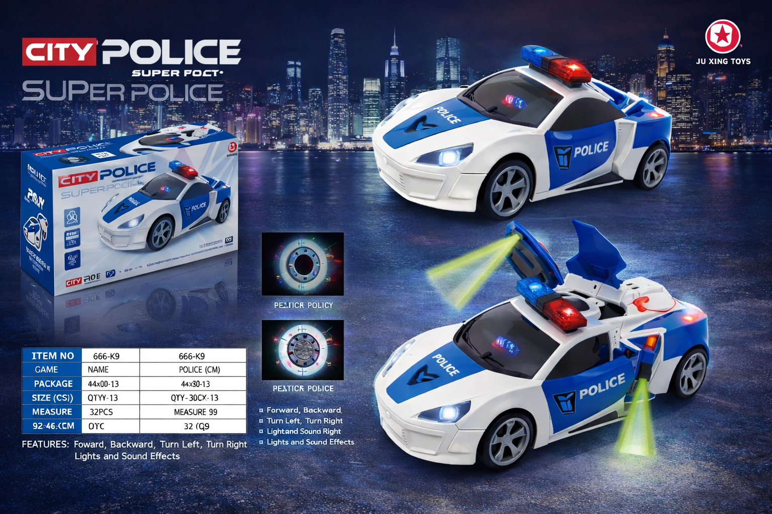 Carro de Policía con Puertas y Luces