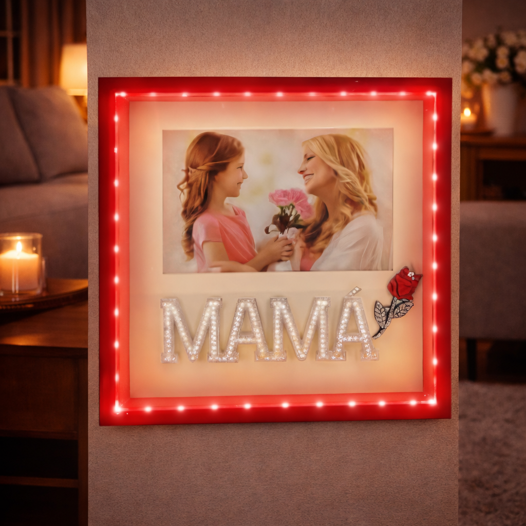 Portaretrato decorativo con luz LED cuadrado rojo