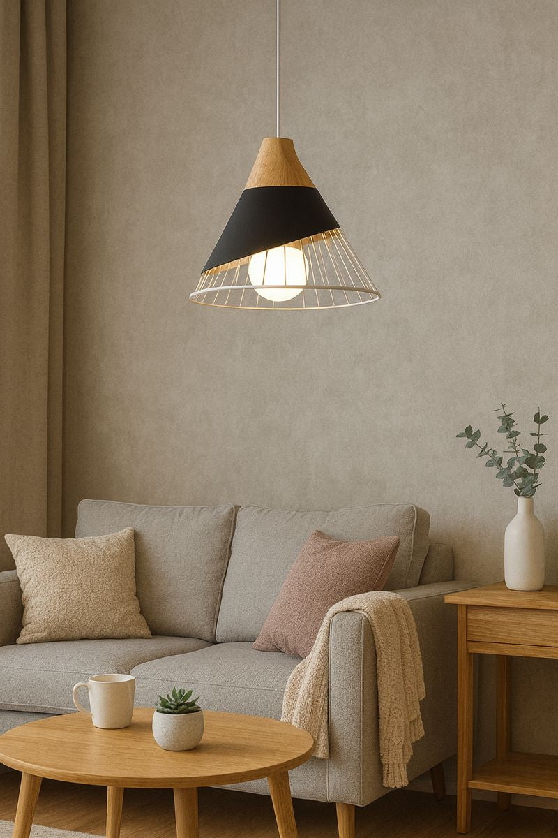 Lámpara colgante nórdica minimalista – metal y madera