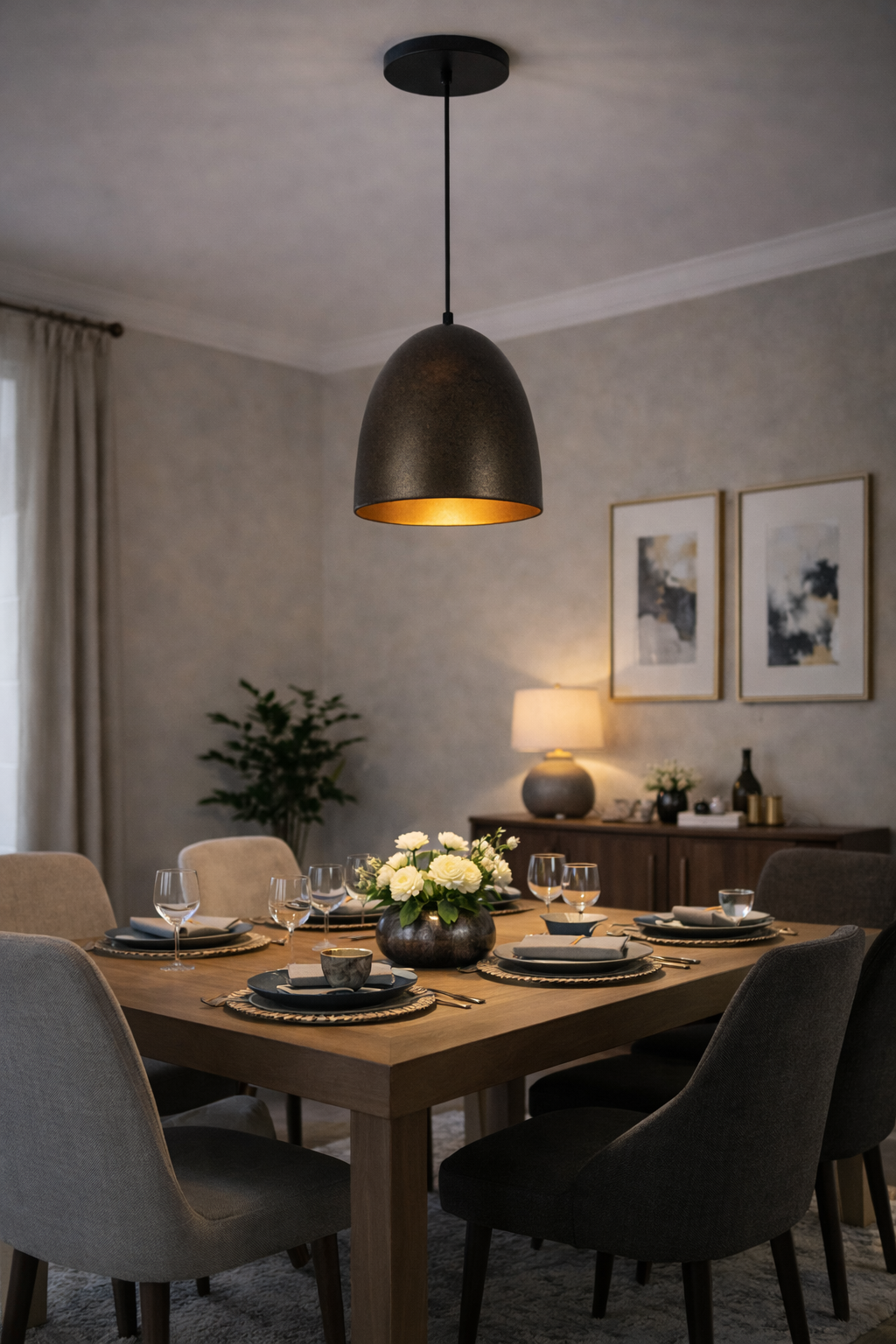 Lampara colgante industrial de metal en forma de campana