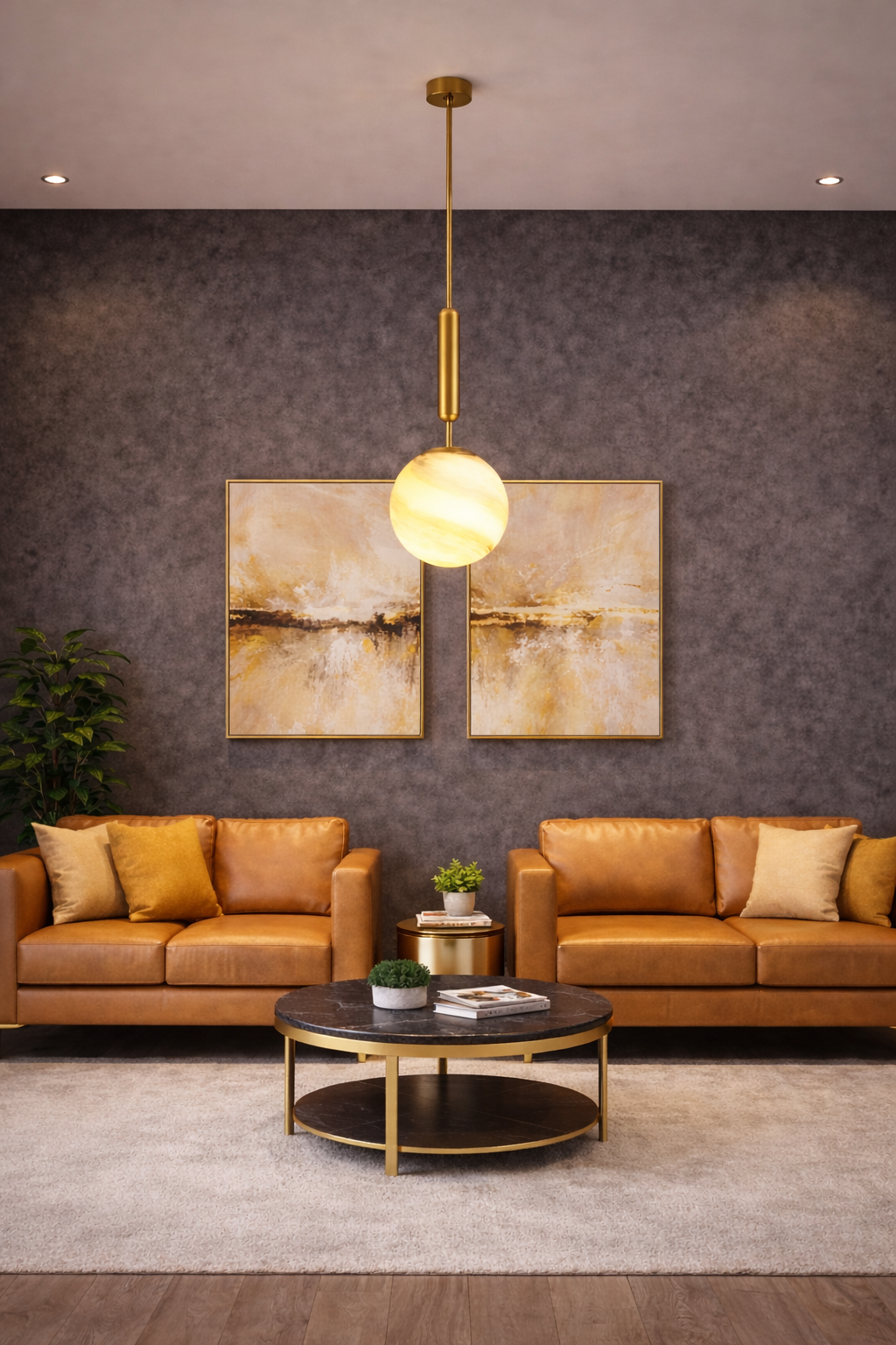 Lámpara Colgante Decorativa Esfera Mármol – Acabado Dorado