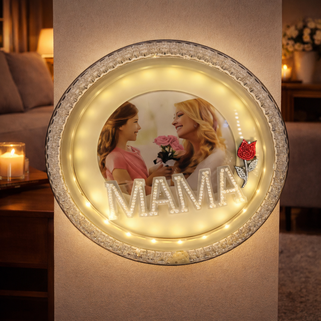 Portaretrato decorativo con luz LED circular blanco