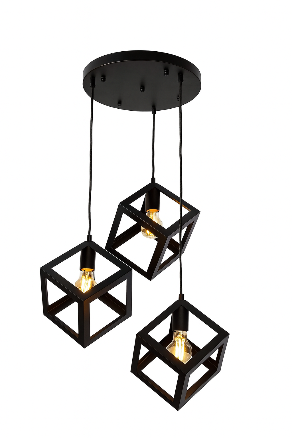 Lámpara colgante negra de 3 luces | Diseño moderno en hierro Ø16 cm, base E27