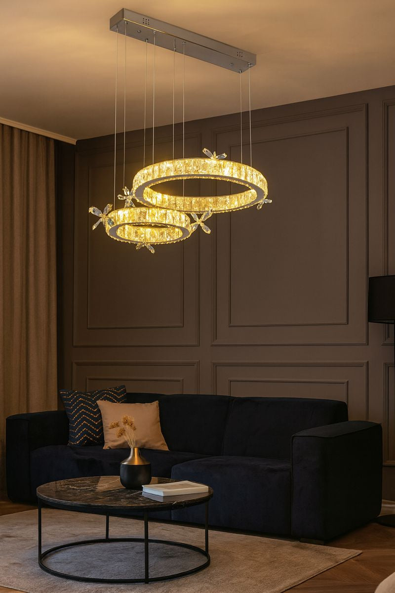 Lámpara colgante LED de cristal |  Acero inoxidable con control remoto