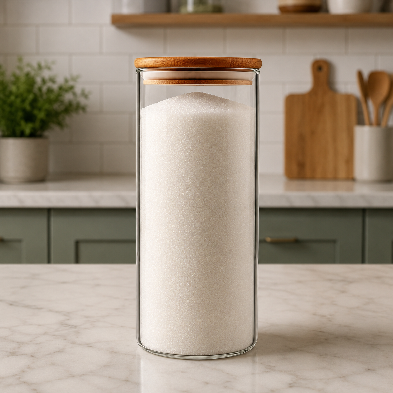 Tarro de vidrio cilíndrico con tapa de bambú | 10*30