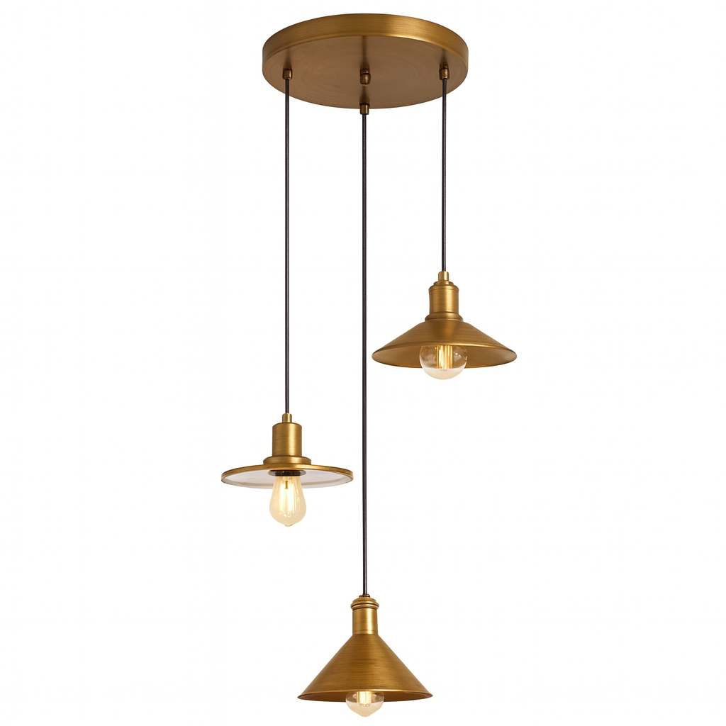 Lámpara Colgante de 3 Copas – (Negro + Cobre Natural)