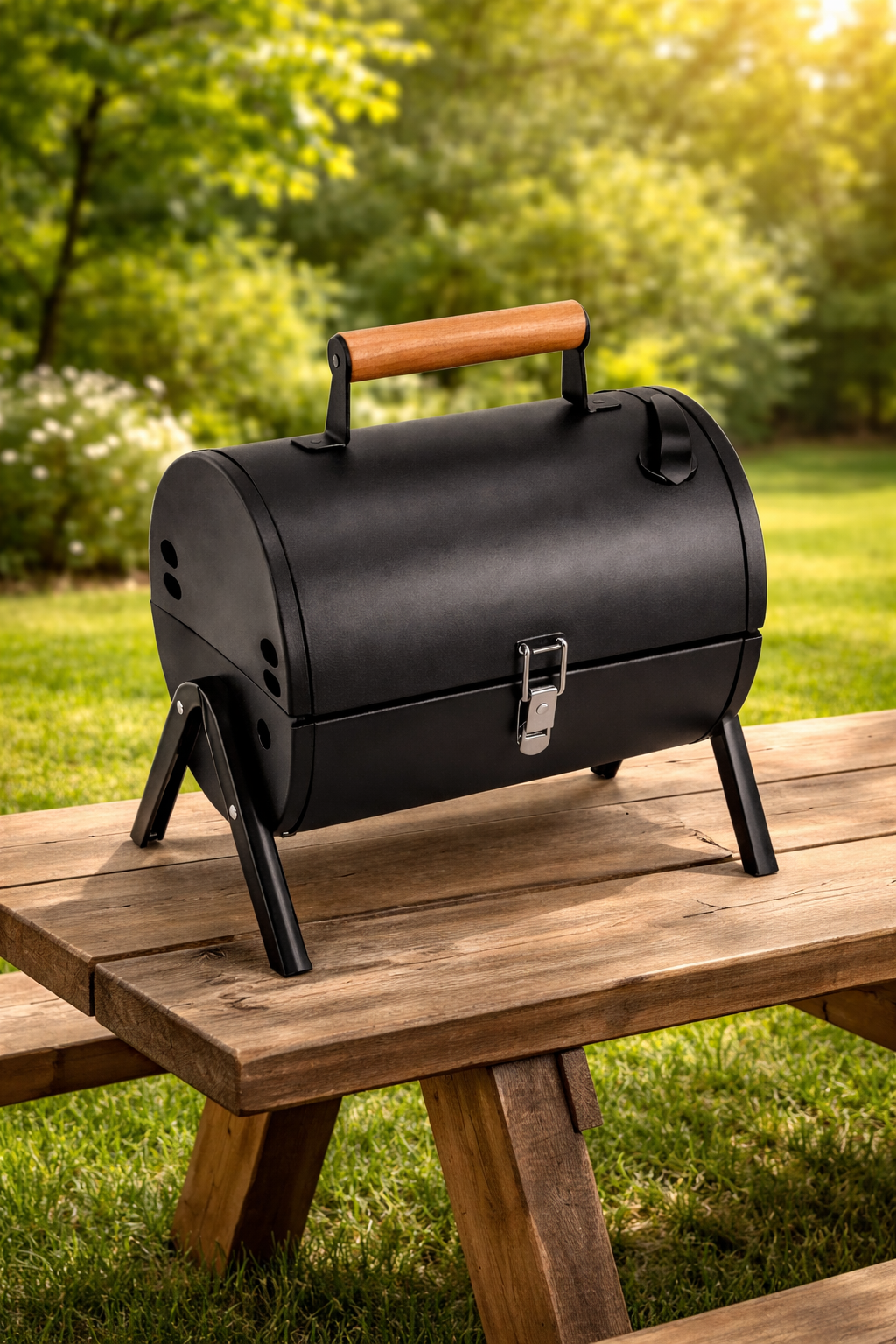 Churrasquera de metal a carbón portátil