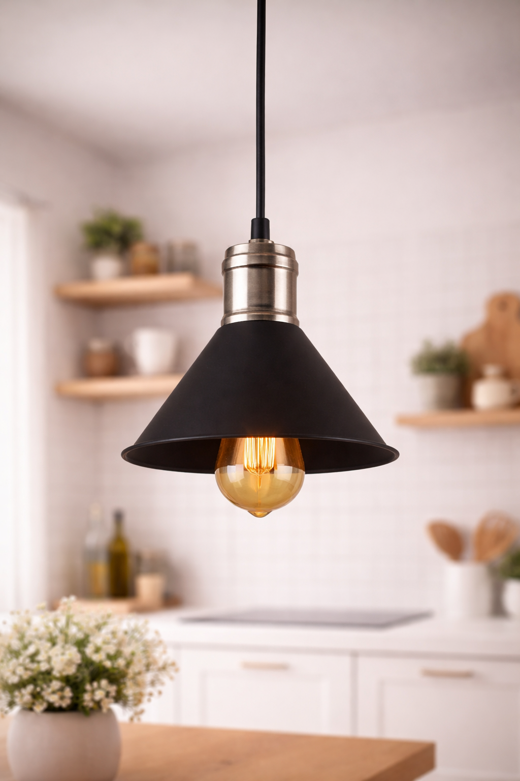 Lámpara LED de Techo Colgante de Cono (Negro Mate)