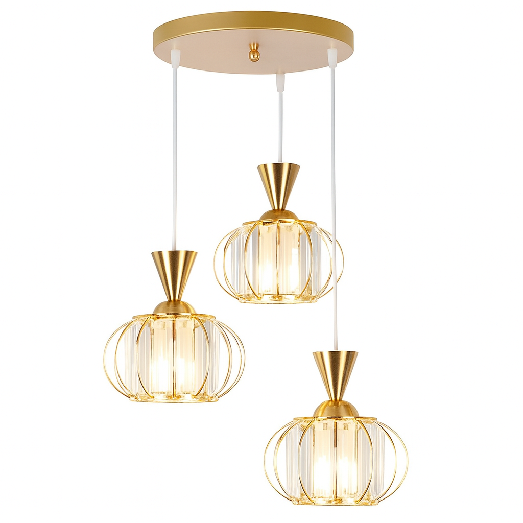 Lámpara colgante dorada de 3 luces lineal | Hierro y vidrio, diseño elegante L500 mm, base E27