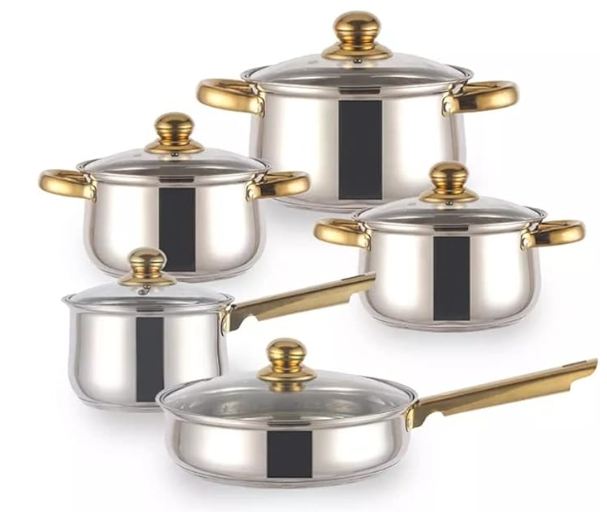 Set de Ollas 6 Piezas POTWYD31017020 – Acero Inoxidable SUS201, Resistentes y Elegantes (16/16/20/22/24/24 cm)