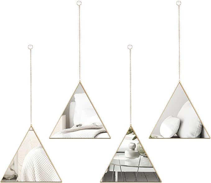 Set de 3 Espejos Decorativos Triangulares Dorados
