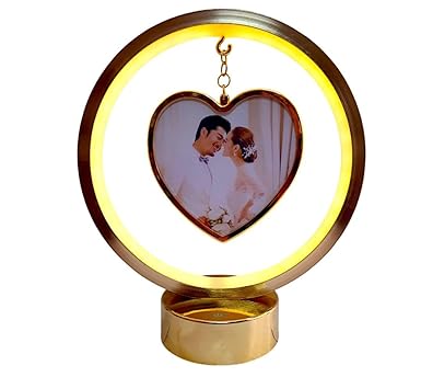 Portarretrato decorativo con luz LED corazon dorado