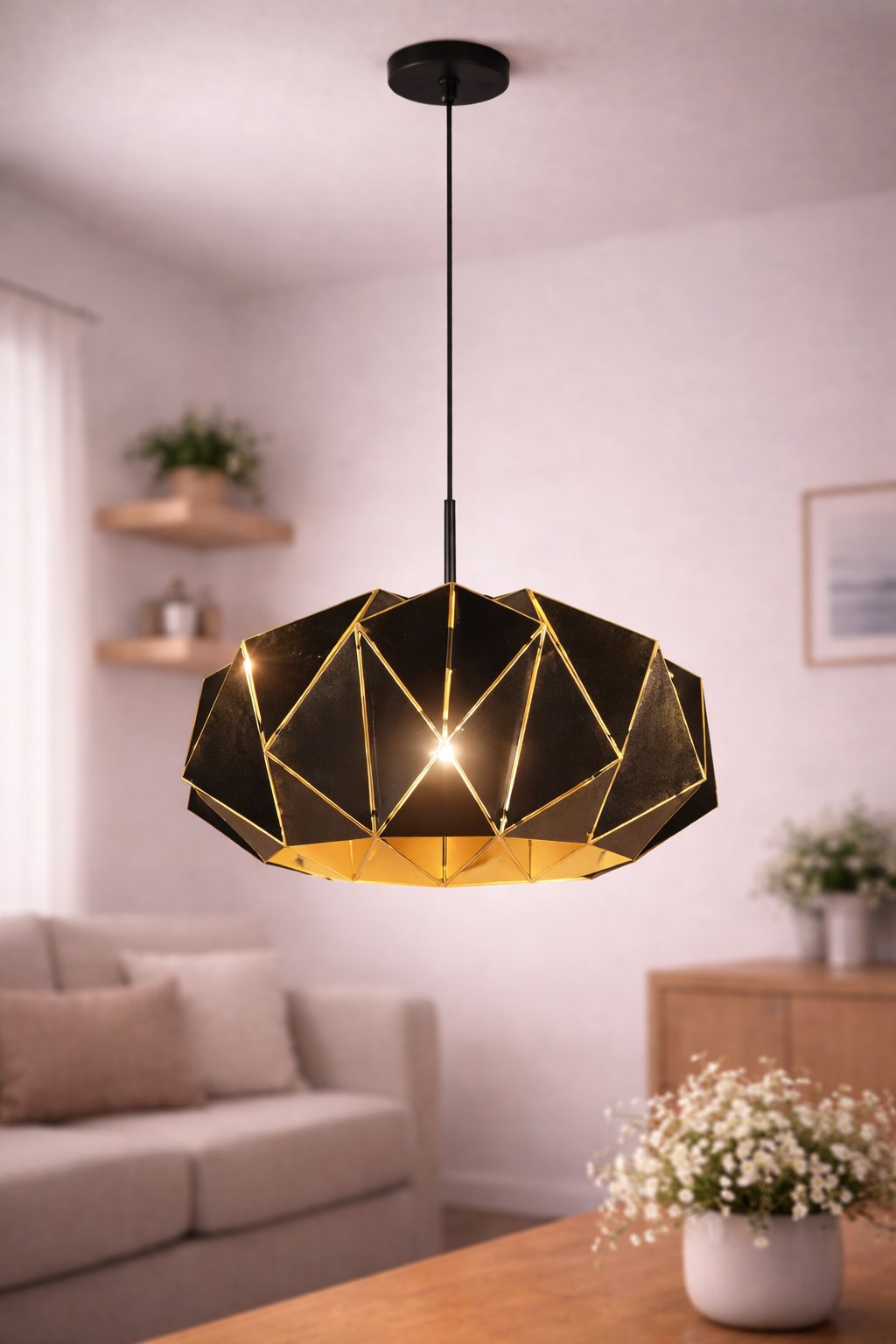 Lámpara Colgante Geométrica Industrial - Diseño Facetado