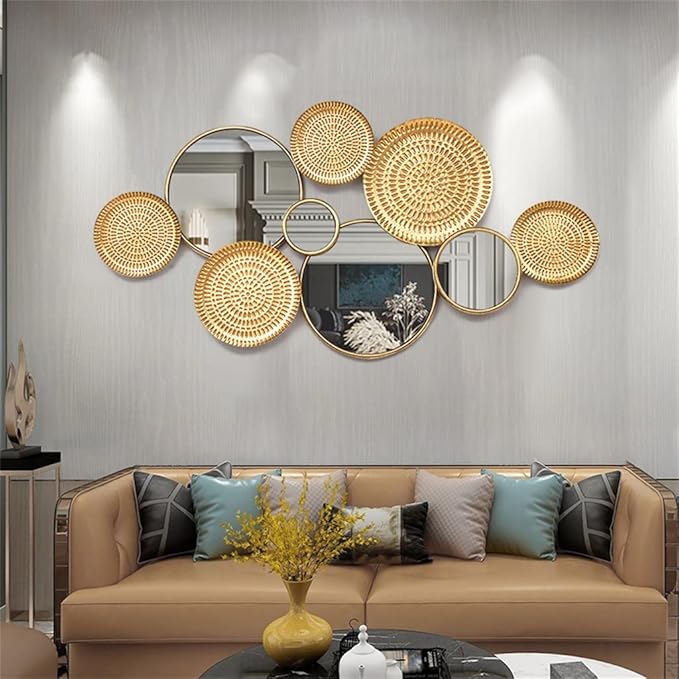 Adorno Decorativo de Metal para Pared con Espejos – Diseño Circular Elegante ✨🏡