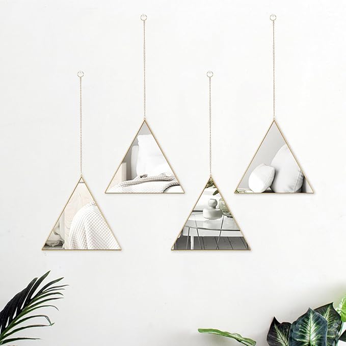 Set de 3 Espejos Decorativos Triangulares Dorados