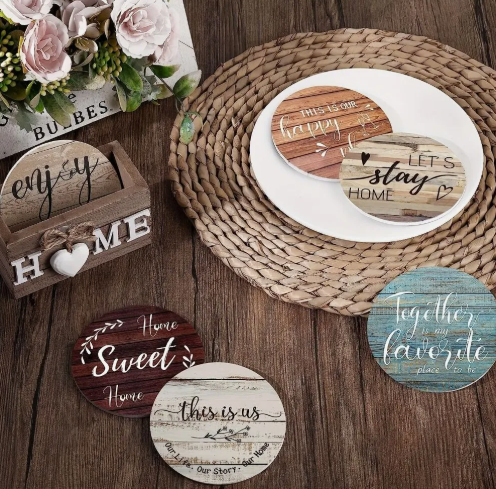 Bandeja circular con posavasos | 10 cm