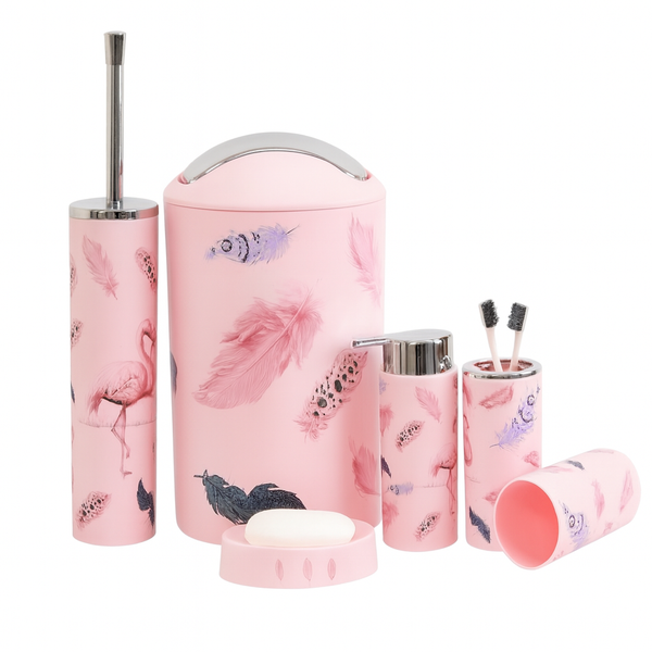 Set de Baño Flamingo & Feathers – 6 Piezas Decorativas