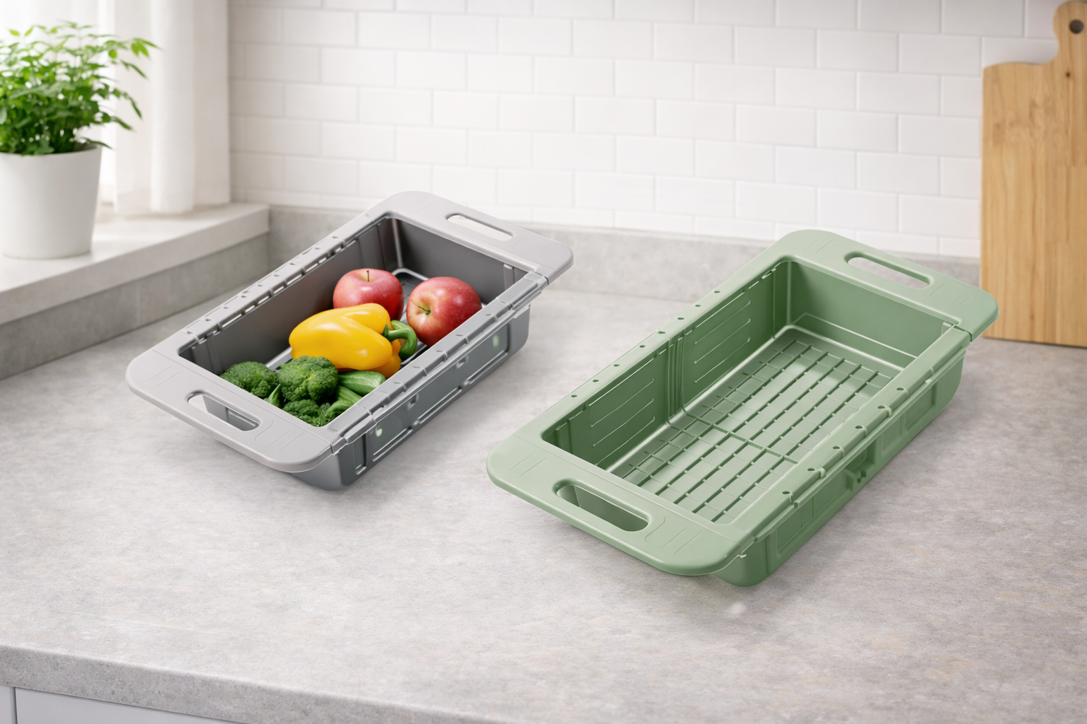 Cesta coladora sobre el fregadero