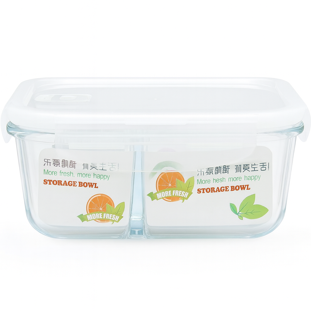 Táper de vidrio con divisor doble | 1040 ml – Caja rectangular grande