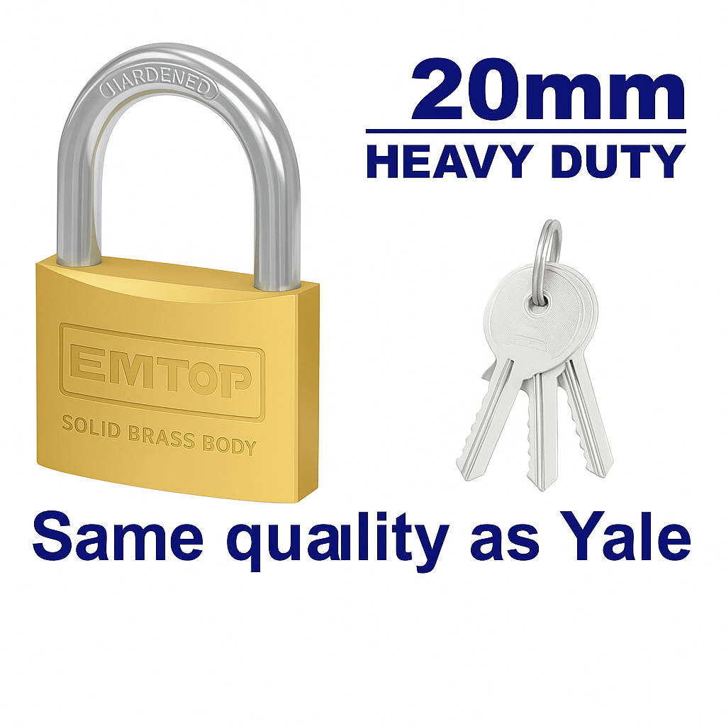Candado de latón 20 mm de alta seguridad con cilindro y llaves de latón (3 piezas)