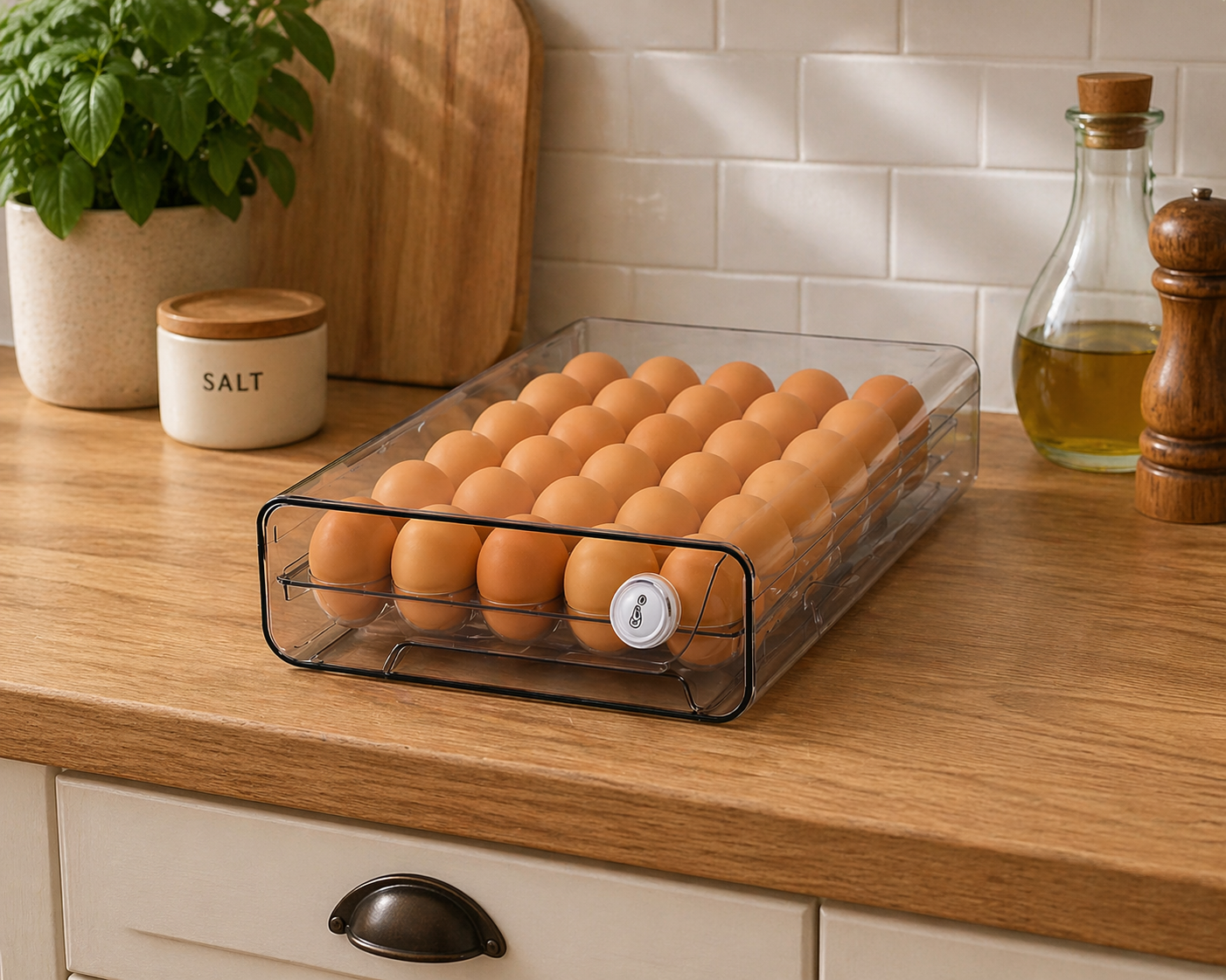 Caja Organizadora de Huevos con Temporizador– Transparente | 25 × 14 × 20 cm
