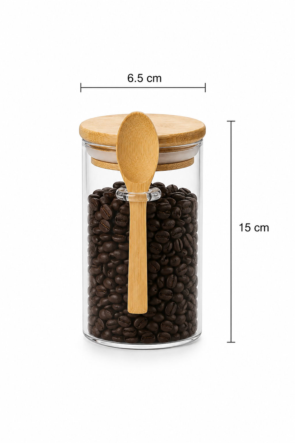 Tarro de vidrio cilíndrico con tapa de bambú  – recipiente hermético