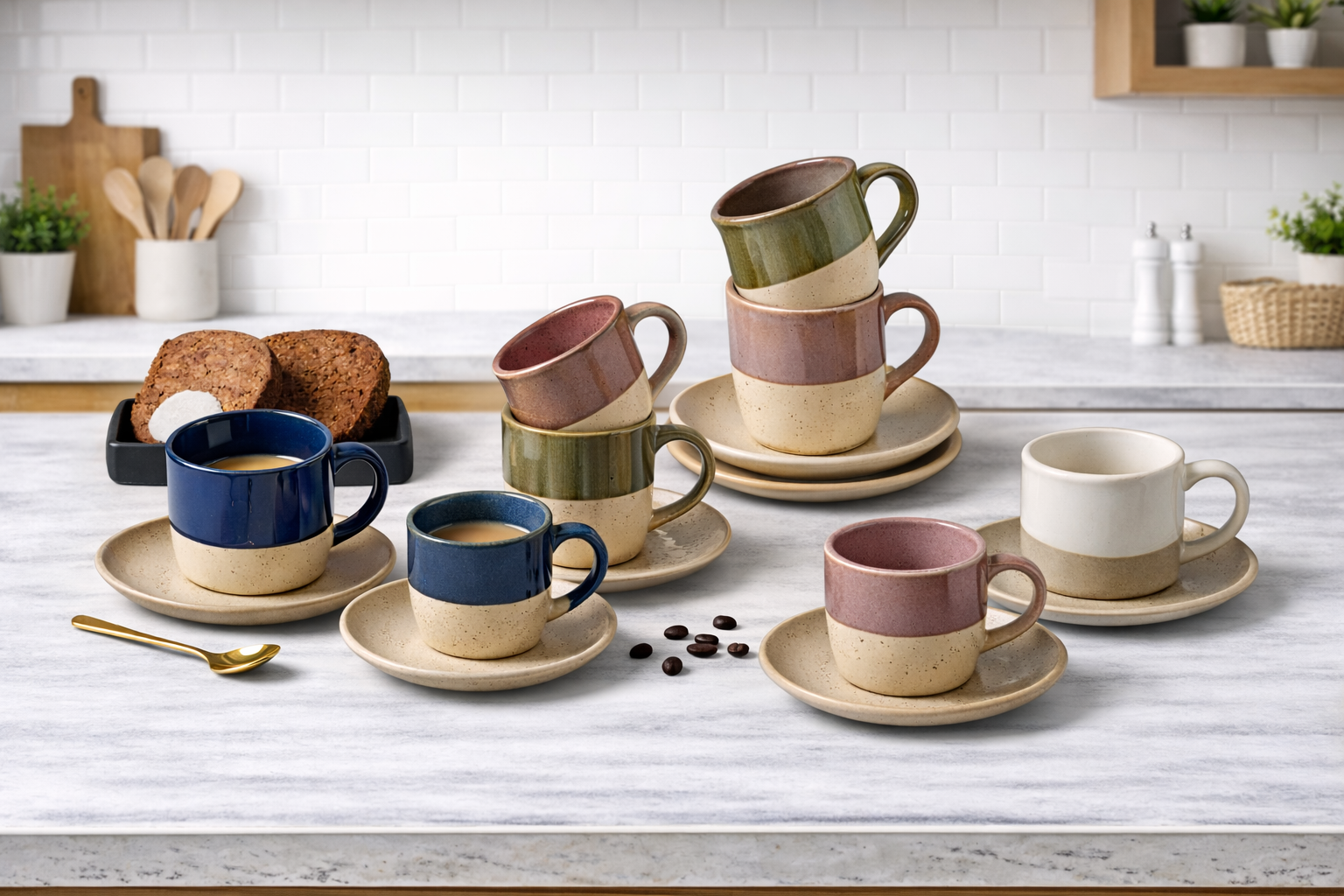 Juego de taza y plato ceramica