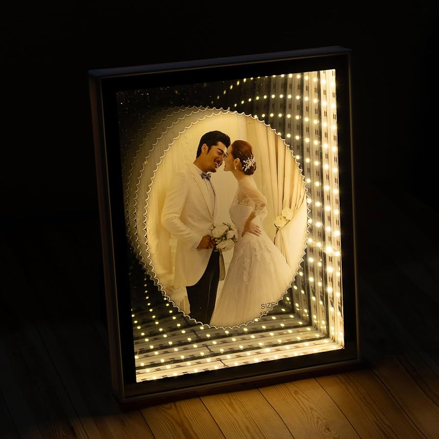 Portarretrato decorativo con luz LED cuadrado blanco